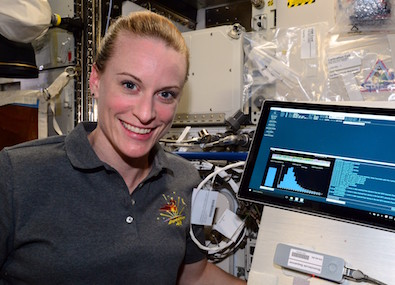 Kate Rubins performs the first sequencing (Image: NASA)